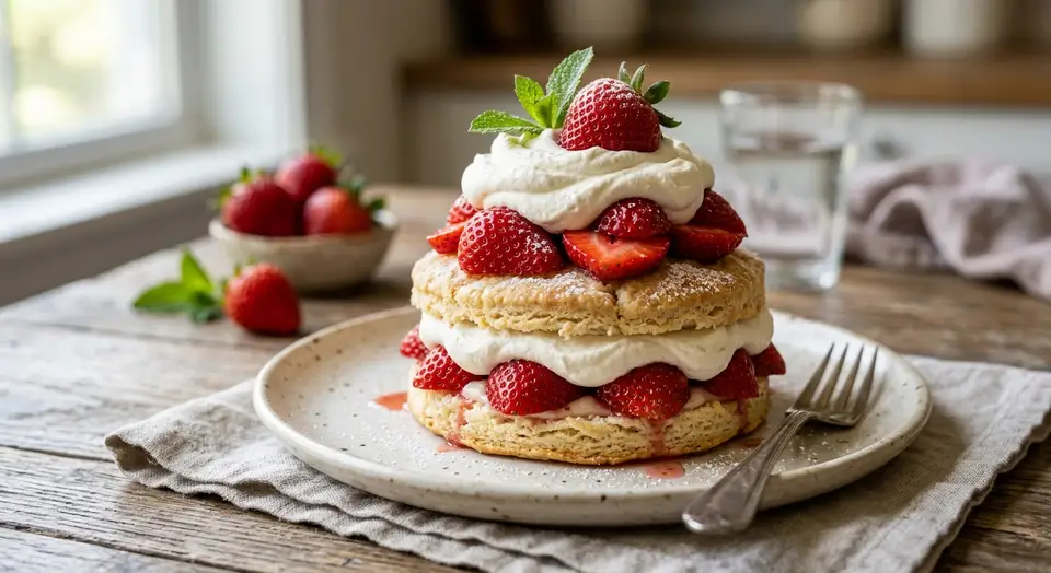 Classic Strawberry Shortcake with whipped cream and fresh berries